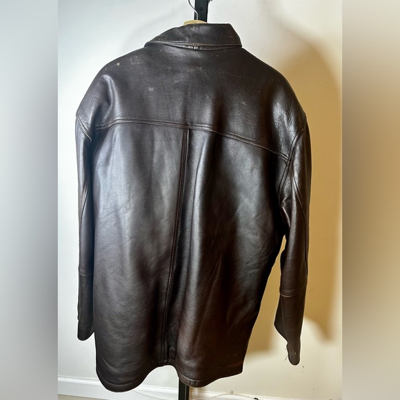 GOLDEN HAWK Vintage Brown Leather Button Up Moto Coat Removable Lining Men’s 2XL - Picture 2 of 16